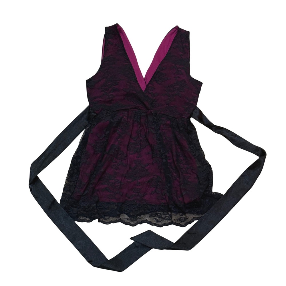 A'Gaci Womens Plum Black Lace Babydoll Top Empire Waist Romantic Goth Y2K Size M